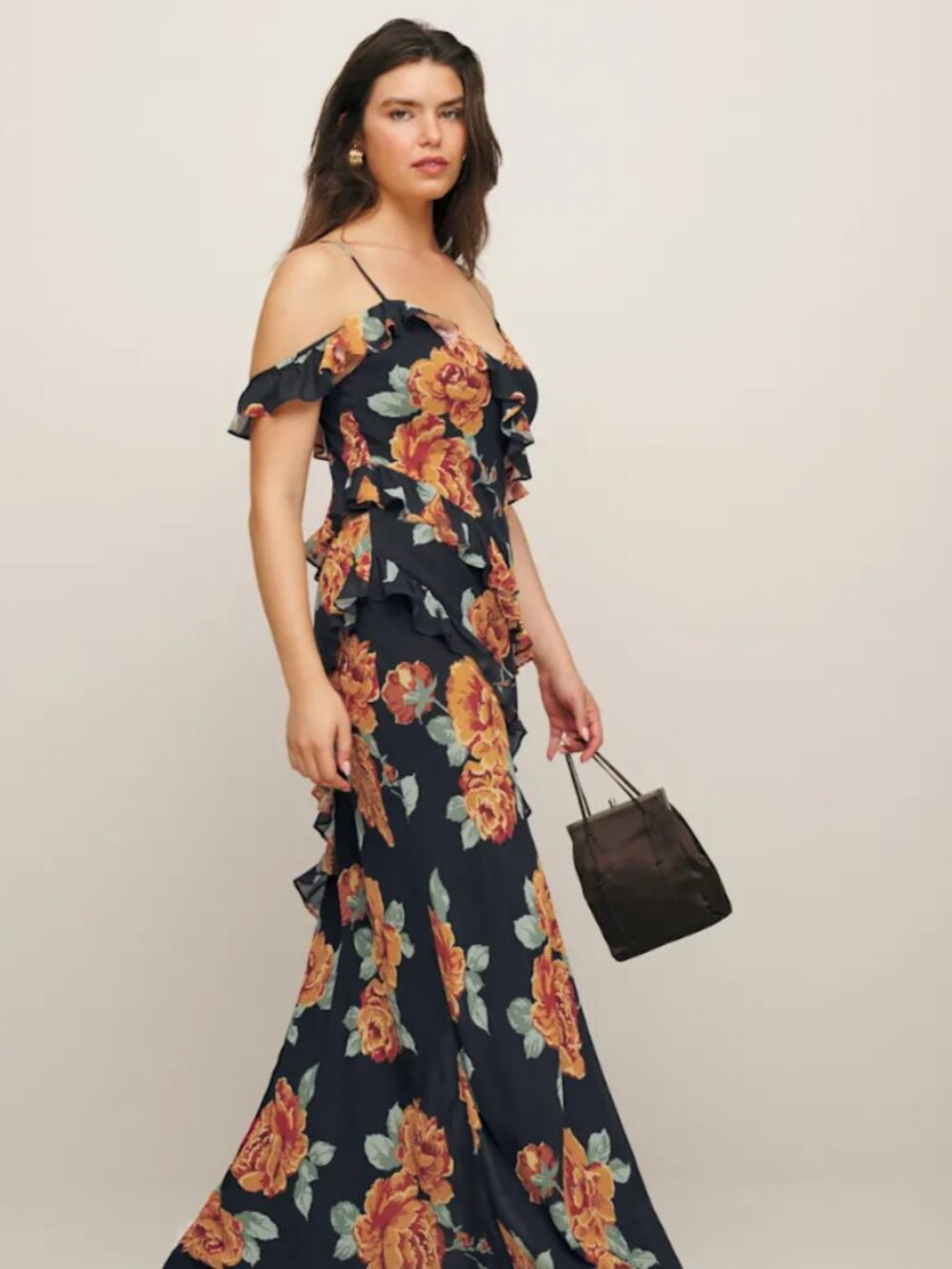 Reformation Elysia Mxi Dress Consuelo Print in Size 6 Floral and Black Pattern